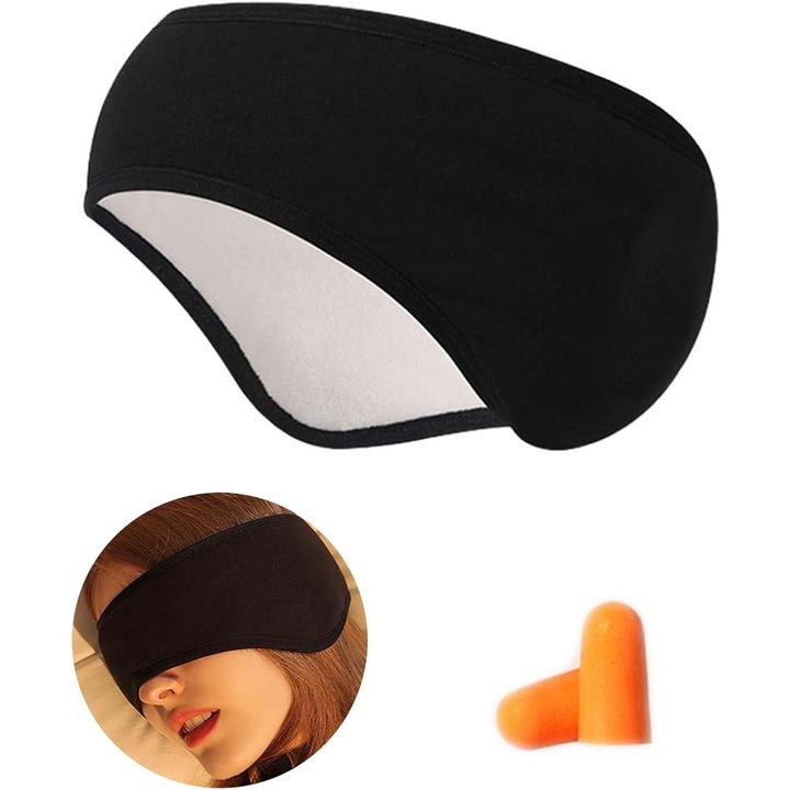Masca de somn din bumbac cu dopuri de urechi, ajustabila, pentru meditatie si calatorii, neagra