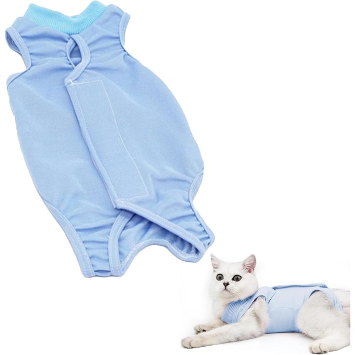 Costum de protectie pentru animale de companie, vesta de recuperare, L, albastru, 21-27cm gat, 40.5cm piept