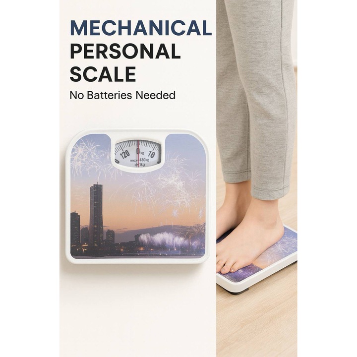 Cantar Mecanic Personal, Fara Baterii, Capacitate 130 kg, Design cu Peisaj