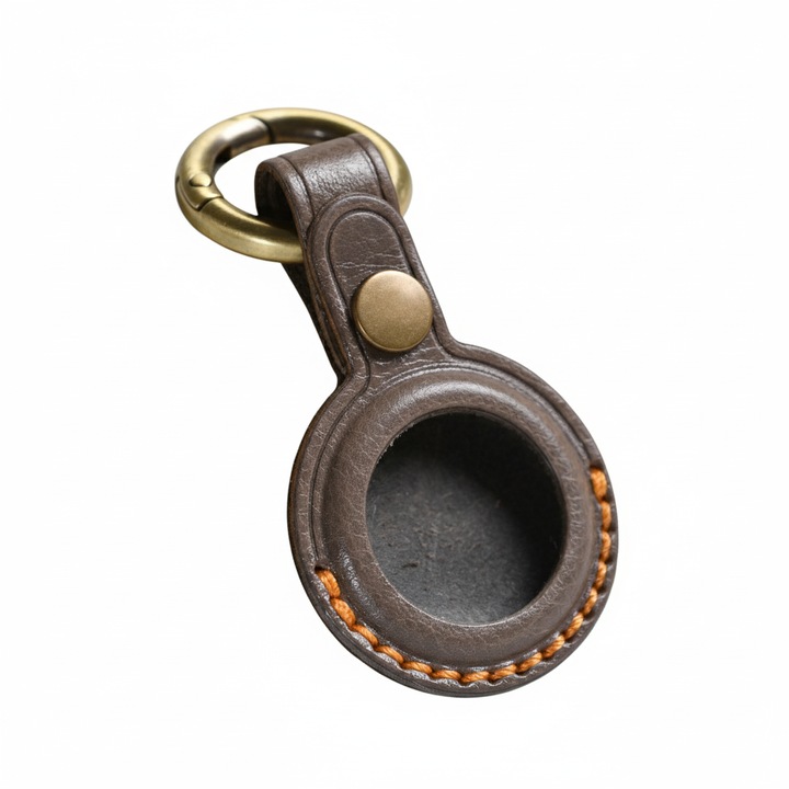 Breloc vintage pentru eticheta cu aer, cusut manual cu piele de vaca de calitate superioara, piele naturala, Gri inchis