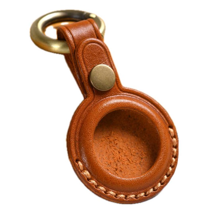 Breloc vintage pentru eticheta cu aer, cusut manual cu piele de vaca de calitate superioara, piele naturala, maro deschis