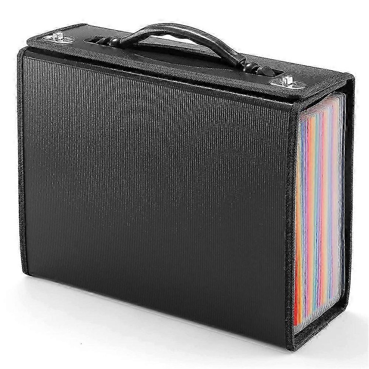 Dosar extensibil plastic 24 compartimente negru 33x10x25cm