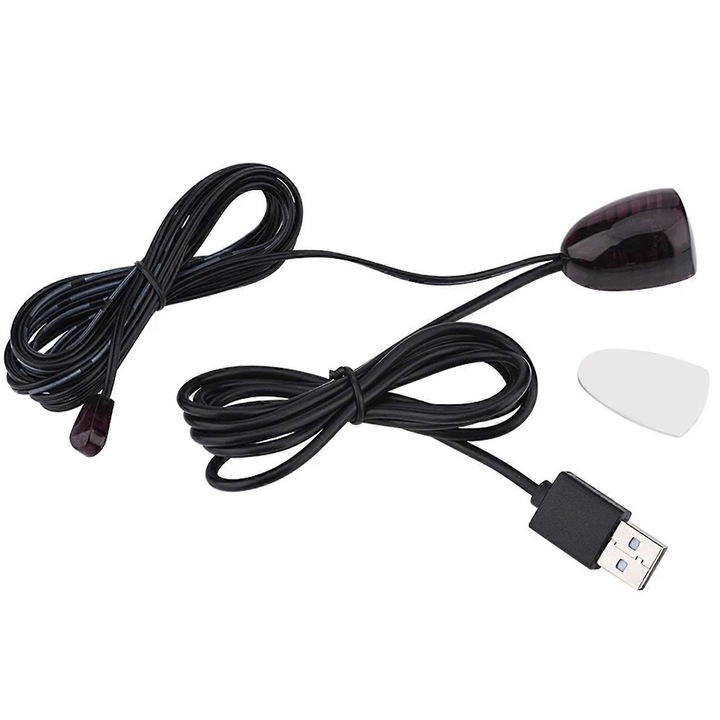 Repeator IR USB, extensie semnal fara intarziere, 2m cablu emitator, 1.4m cablu receptor, pentru TV, DVD, DVR