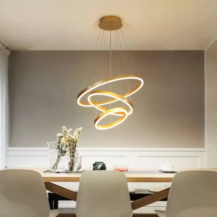 LED полилей 152W - Димируем, Дистанционно управление, Премиум златист дизайн, Студена/Топла/Неутрална светлина, Регулируема височина – Алесандро