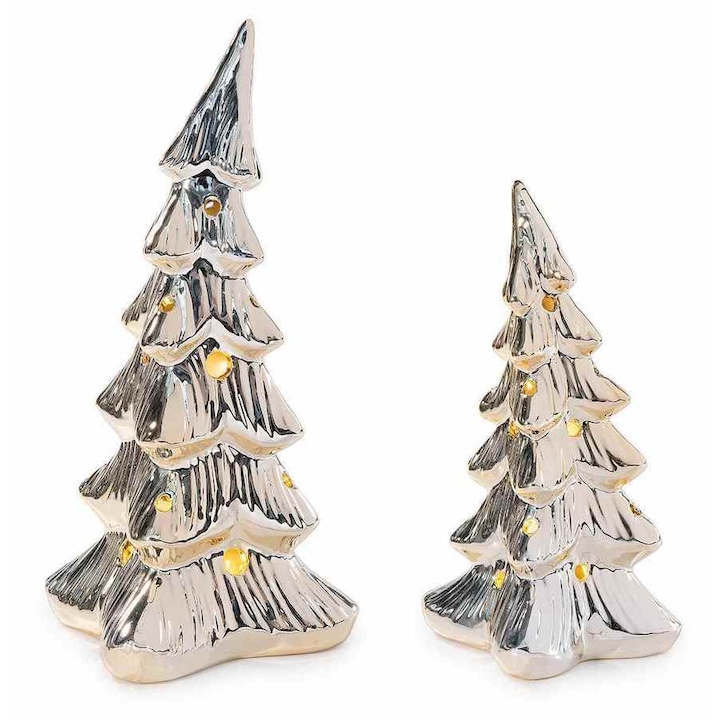 Set 2 Brazi Craciun ceramica argintie cu led 13x13,5x24,5 H, 11 x 10,5 x 18,5 H