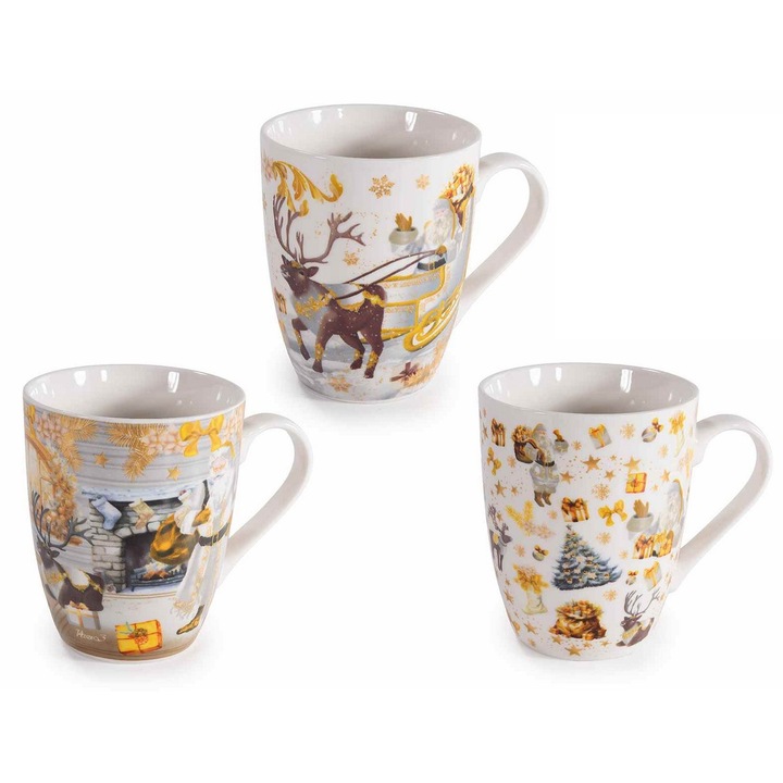 Set 6 cani Craciun portelan multicolor Ø 8 x 10,5 H, 350 ml