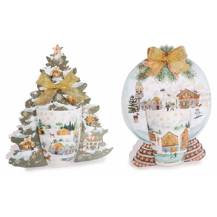 Set 8 cani Craciun portelan multicolor Village Ø 8 x 10,5 H, 300 ml
