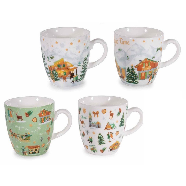 Set 4 cani Craciun portelan Village Ø 5,5 cm x 6 H, 70 ml