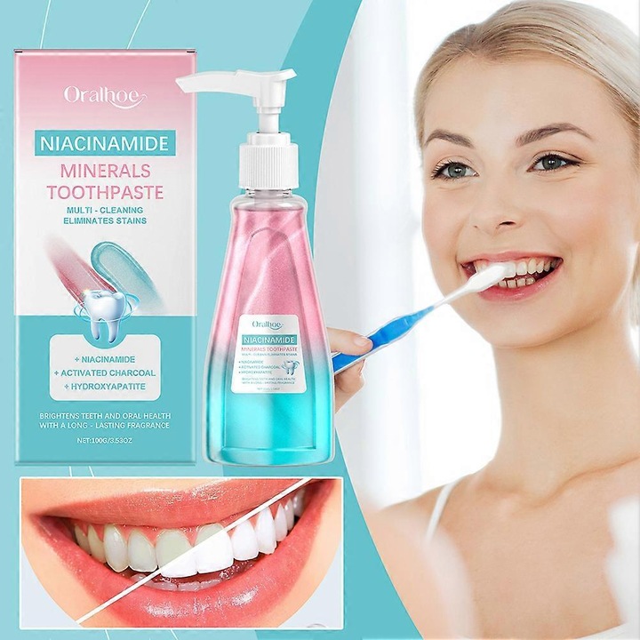 Pasta de dinti albitoare Niacinamide, ORALHOE, efect de albire, indeparteaza petele de cafea si ceai, 100g