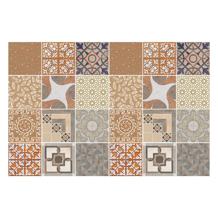 Autocolante gresie, Wallfluent, Diverse placi vechi, Maro, 10x10 cm, 24 bucati, Decorative, 010140070180000283798