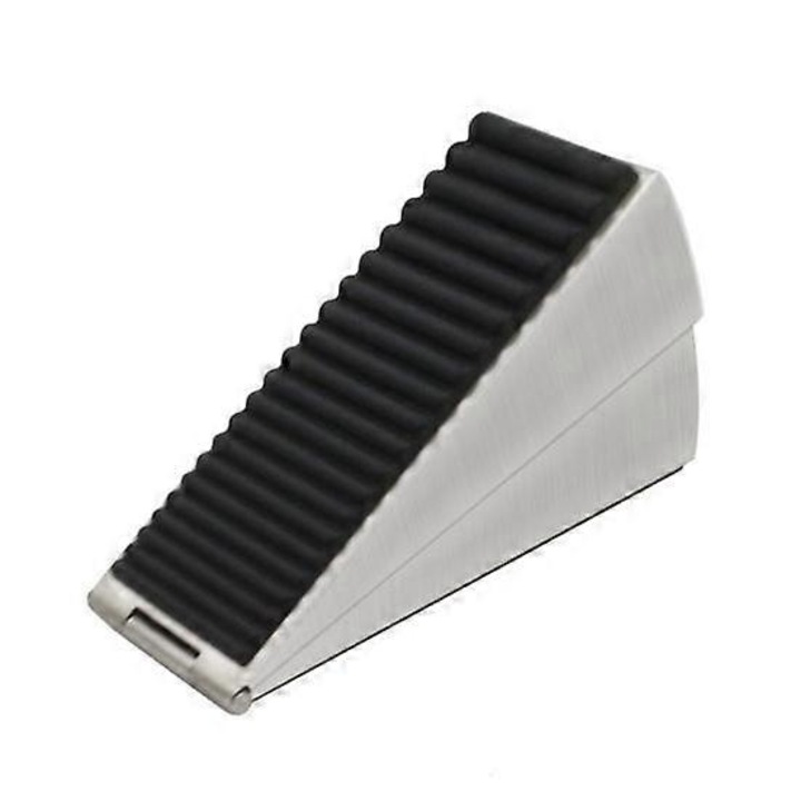 Opritor de usa/stopper pentru usa cu arc reglabil, din otel inoxidabil, anti-alunecare si rezistent la uzura, negru/argintiu, 1 buc, 12.8 x 4.54 x 9.1 cm