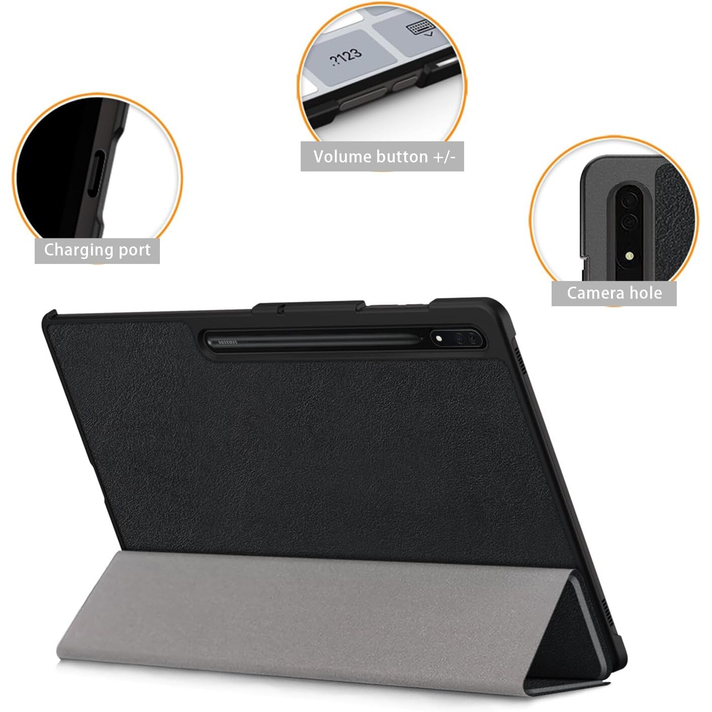 Husa premium Sigloo pentru Samsung Galaxy Tab S10 Ultra, S9 Ultra, S8 Ultra, 14.6", interior de piele sintetica, cu suport Smart Pen, Negru