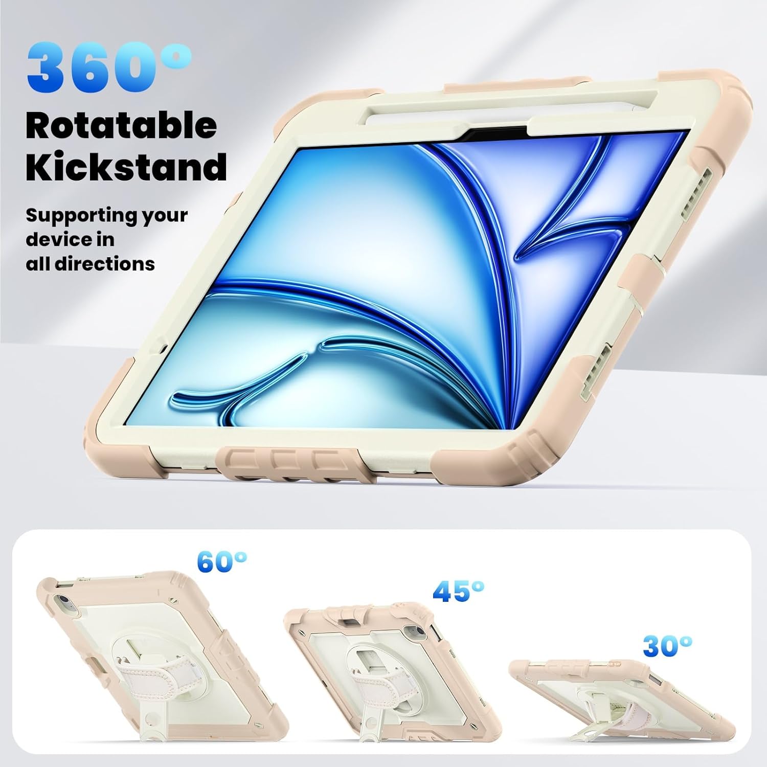 Pachet complet Sigloo 360° pentru iPad Air 11, iPad Air 5/4 (10.9 inch) - Husa cu folie, suport rotativ, suport creion si curea umar - Roz
