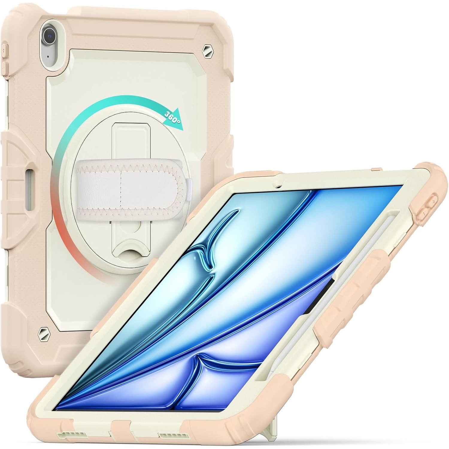 Pachet complet Sigloo 360° pentru iPad Air 11, iPad Air 5/4 (10.9 inch) - Husa cu folie, suport rotativ, suport creion si curea umar - Roz