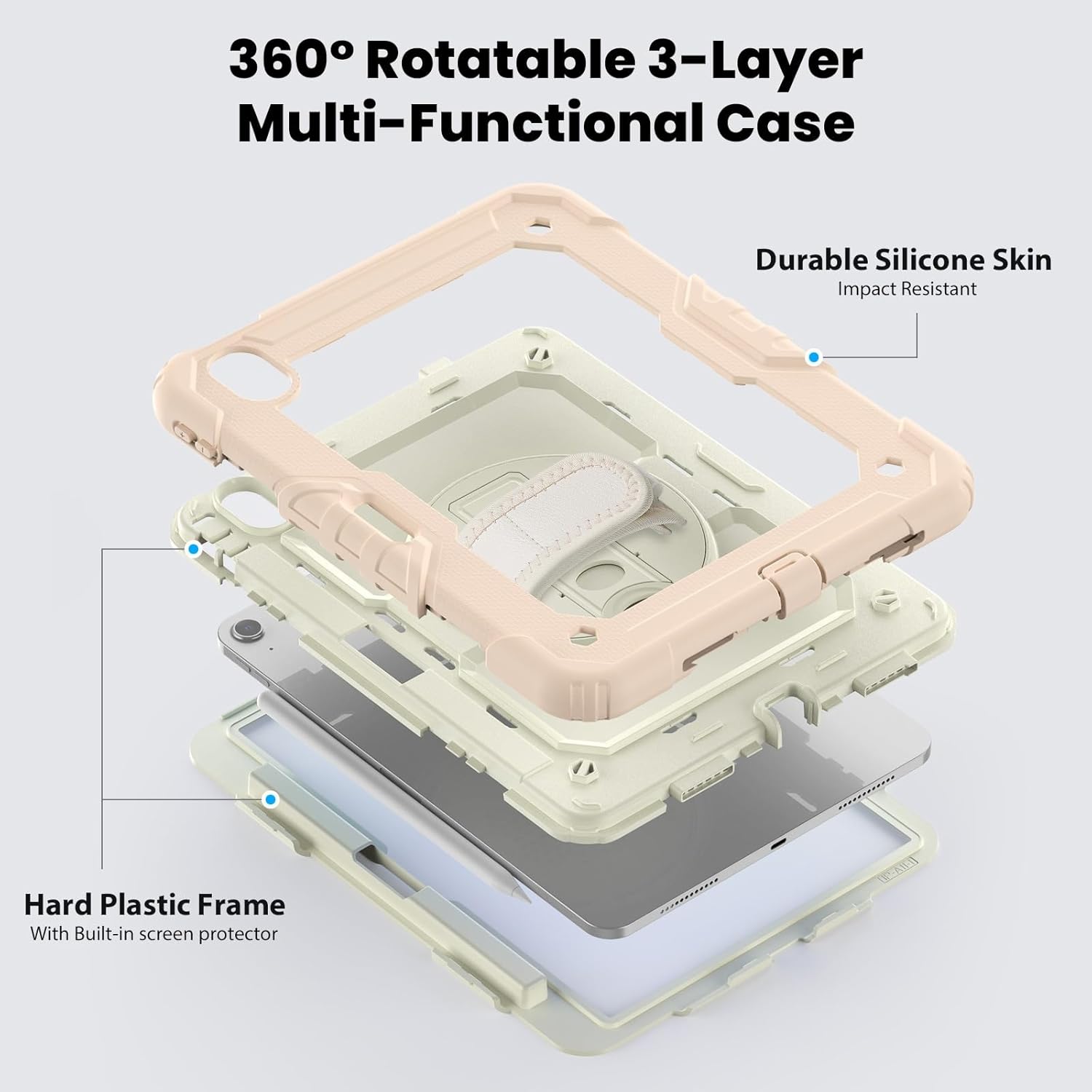 Pachet complet Sigloo 360° pentru iPad Air 11, iPad Air 5/4 (10.9 inch) - Husa cu folie, suport rotativ, suport creion si curea umar - Roz