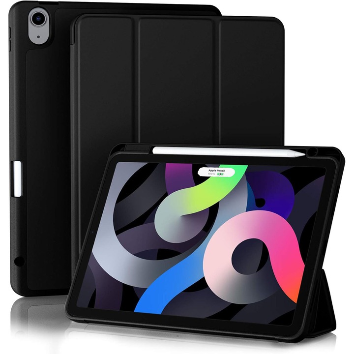 Husa de protectie pentru tableta, potrivita pentru iPad Air 11" 7/6generatii(M3/M2 )2025/2024, iPad Air 5/4 generatii 2022/2020 10.9 ", functie automata trezire/sleep, cu tava pentru stilouri, Negru