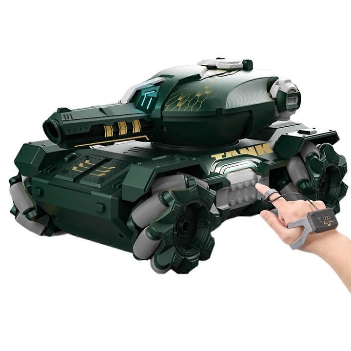 RC танк с управление чрез жестове, 3 батерии, черен и син, 22x15x11см, комплект с дистанционно управление и аксесоари