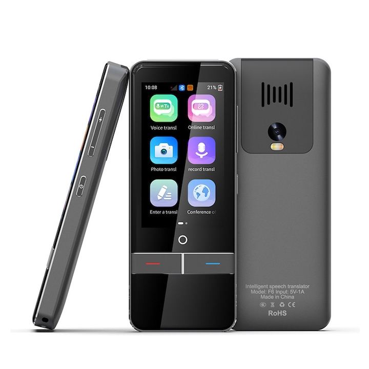 Translator inteligent, Rqiurpn, 142 limbi online, ecran tactil IPS de 2.95 inch, procesor quad-core A53, culoare neagra, 1GB RAM, 8GB stocare