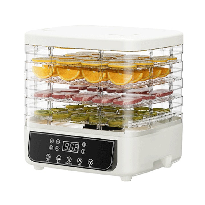 Rqiurpn aszalógép, 5 állítható tálca, digitális hőmérséklet, krémfehér, 32x28x31cm