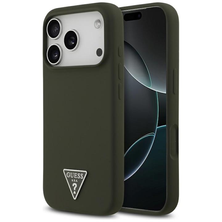 Husa MagSafe pentru Apple iPhone 17 Pro, Guess, Triangle Logo, Kaki