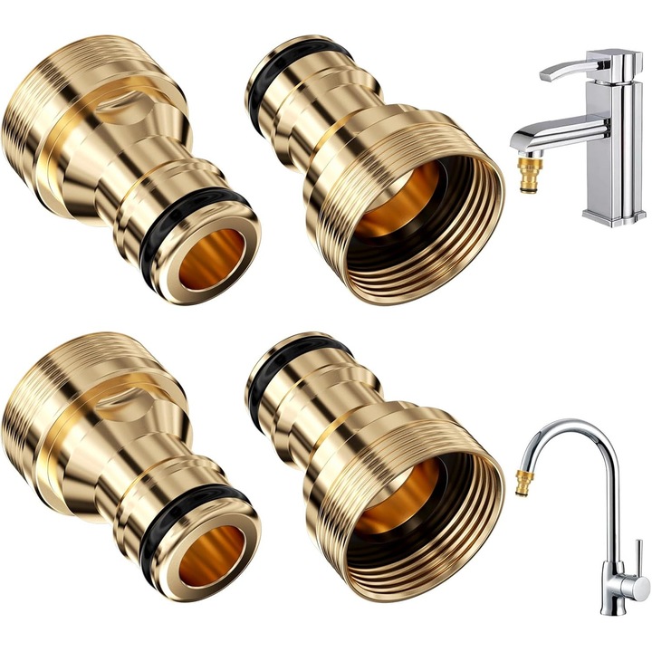 Kerti tömlőcsatlakozó, 22mm/24mm, sárgarézből, adapterkészlet