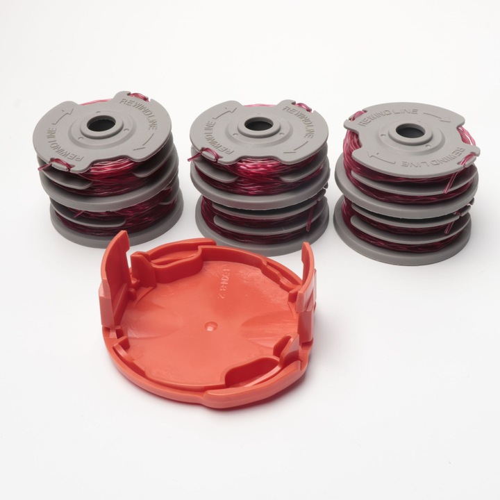 Set consumabile pentru masini de tuns iarba, 6 role cu capac, 11m fir, 45g, rosu