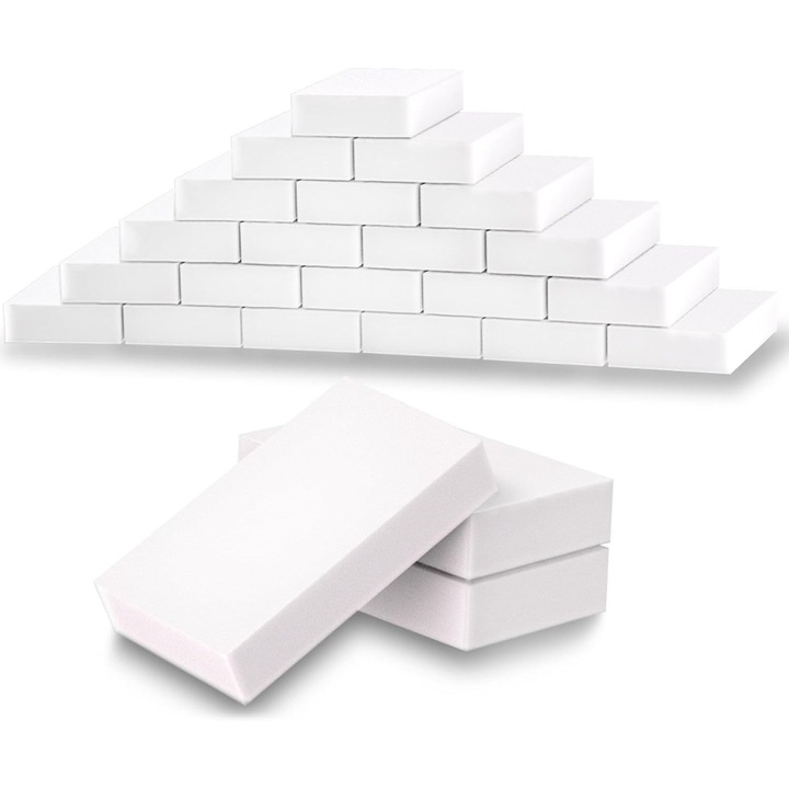 Set 50 bureti de sters extra mari, spuma melamina, reutilizabili, 10x6x2cm, multi-suprafata, fara detergenti