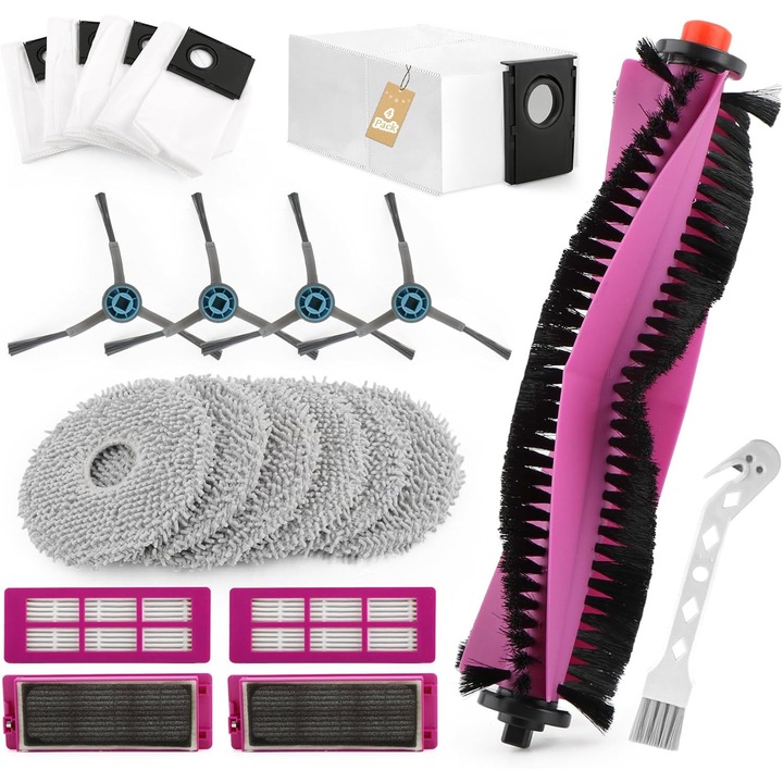 Set accesorii de schimb 20 piese pentru aspirator robot Eureka J15 Pro Ultra, 1 perie principala, 4 perii laterale, 6 carpe de mop, 4 filtre, 4 saci de praf