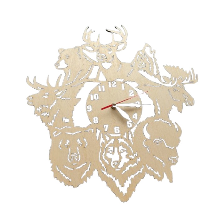 Ceas cu Animale Vanatori Lemn Natur
