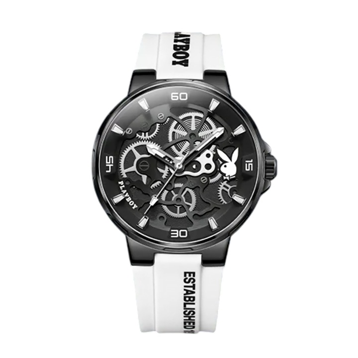 Мъжки часовник Playboy 3052 Черно-бял – Луксозен дизайн, Множество функции, Светещ дисплей, Водоустойчив 3ATM