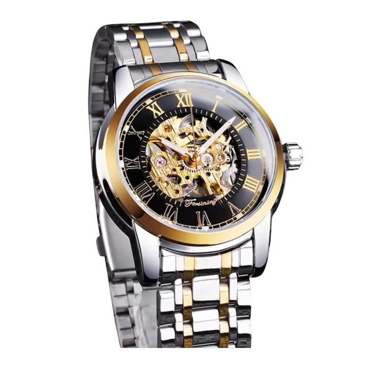 Мъжки часовник Forsining 349, Сребристо-златист, Механичен, Множество функции, Водоустойчив 3ATM