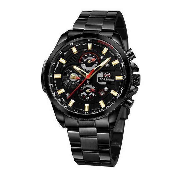 Ceas Barbati Forsining 428 Negru Mecanic – Design Luxury, Functii Multiple, Rezistent la Apa 3ATM