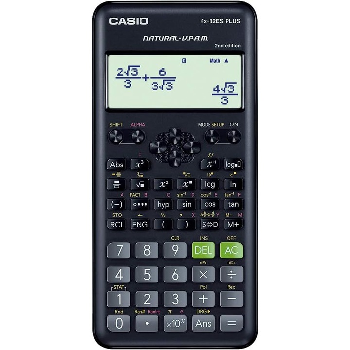 Tudományos számológép Casio FX-82ES, fekete, 417 funkció, Natural Textbook kijelző, tartozék kemény tok.