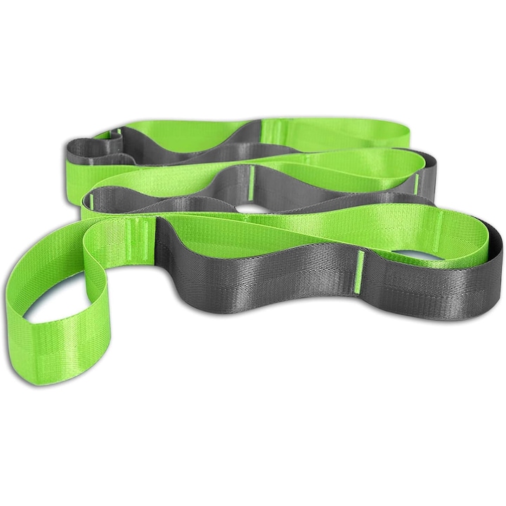 Curea de intindere rigida, Enforose, pentru yoga si pilates, portabila, verde/gri