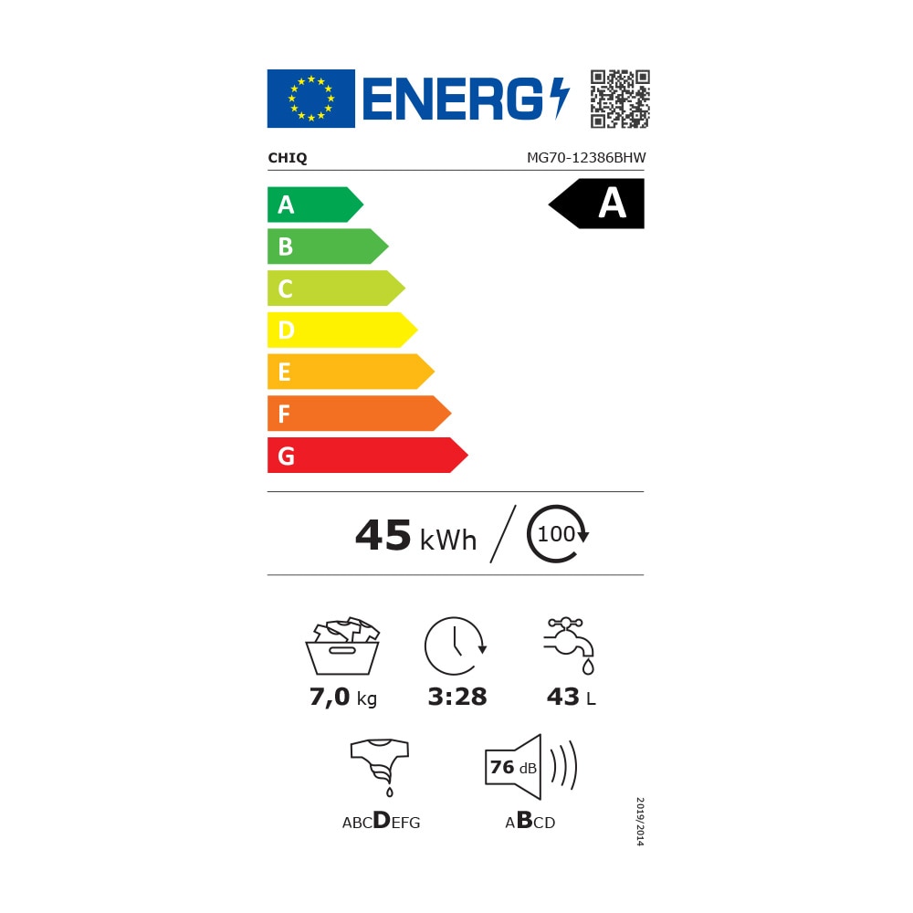 Masina de spalat rufe Slim CHiQ MG70-12386BHW, Motor inverter, Steam, Start intarziat, 1200 rpm, 7 kg, Clasa A, Alba