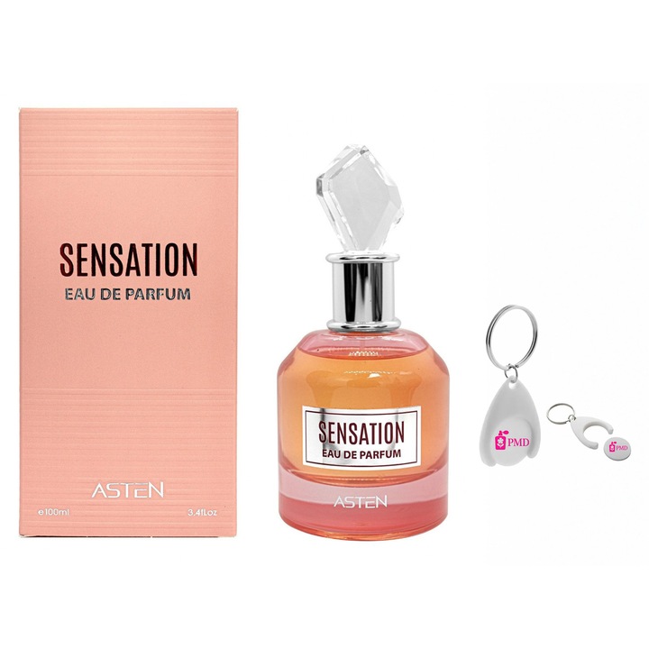 Set Apa de Parfum, Sensation by Asten, Femei, 100ml cu Breloc Personalizat PMD