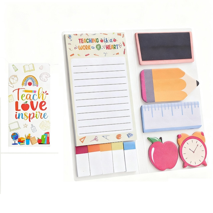 Bloc de note adeziv multicolor pentru profesori si studenti, set organizare birou cu stickere si index, ideal pentru scoala, cadouri si uz casnic