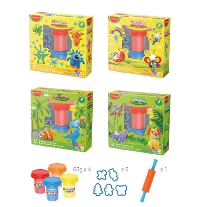 Figurina Keyroad gyurma készlet 4x65g formák és hengerek, többszínű