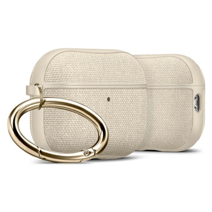 Husă din silicon Spigen Urban Fit (carabină, înveliș textil) bej, compatibilă cu Apple AirPods Pro 3