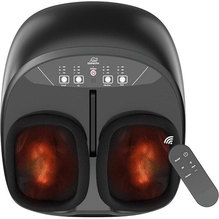 Snailax 527RC Aparat de masaj pentru picioare cu incalzire, compatibil FSA/HSA, cu telecomanda, masaj Shiatsu cu framantare profunda, rulare, compresie si vibratii, marime pana la 46 (EU 13 US)