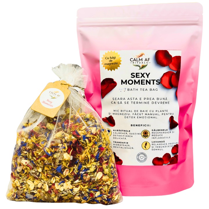 Ceai de Baie "Sexy Moments" – Infuzie de Plante cu Uleiuri Esentiale si Fulgi de Magneziu – Ritual de Relaxare & Aromaterapie, 80g