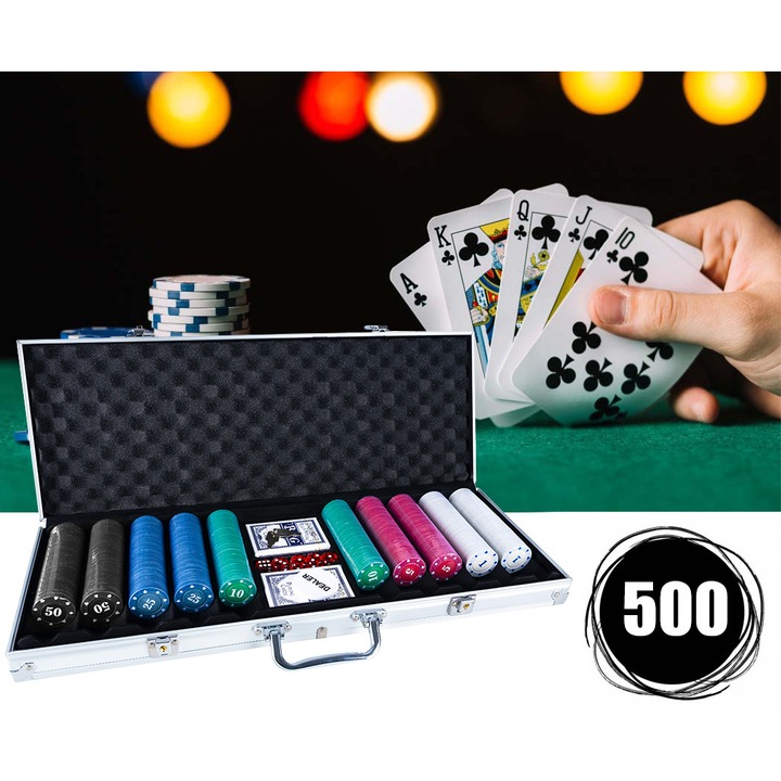 Комплект Покер, Крапс и Блекджек CIUPIGo® с 500 жетона, 2 тестета карти, 5 зара и жетон за дилър – Елегантен куфар с ключ и защита от пяна