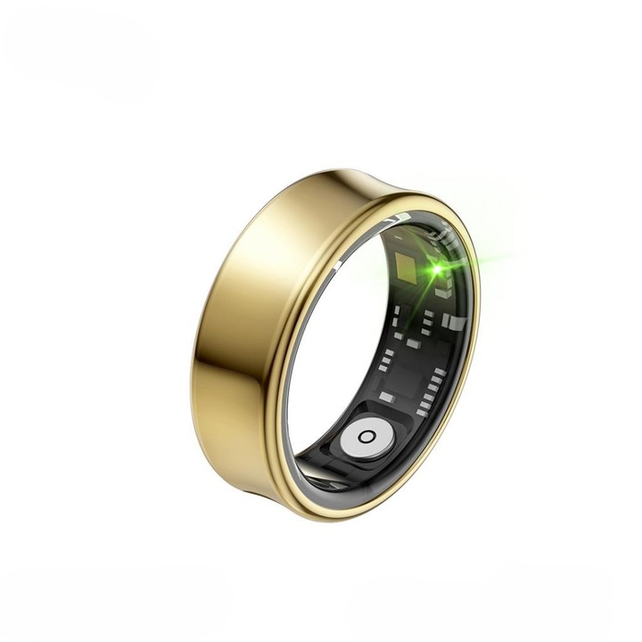 Inel Inteligent Smart Ring, Monitorizare Somn, Pasi, Ritm Cardiac, Oxigen din Sange, Compatibil Andoid/IOS, Bluetooth 5.1, Autonomie Extinsa si Incarcare Magnetica Rapida, Rezistent la Apa 5 ATM, Marimea 10, Auriu
