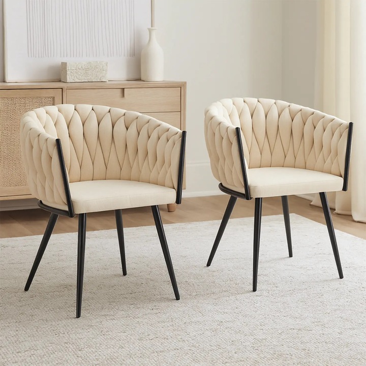 Комплект 2 Ергономични Стола Elindor, Тип Мида, Бежово Кадифе, 71x50x45см