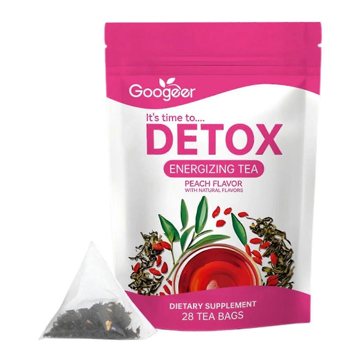 Ceai detoxifiant pentru slabire, 28 plicuri, eficient pentru metabolism, energizant, set de 3 pungi