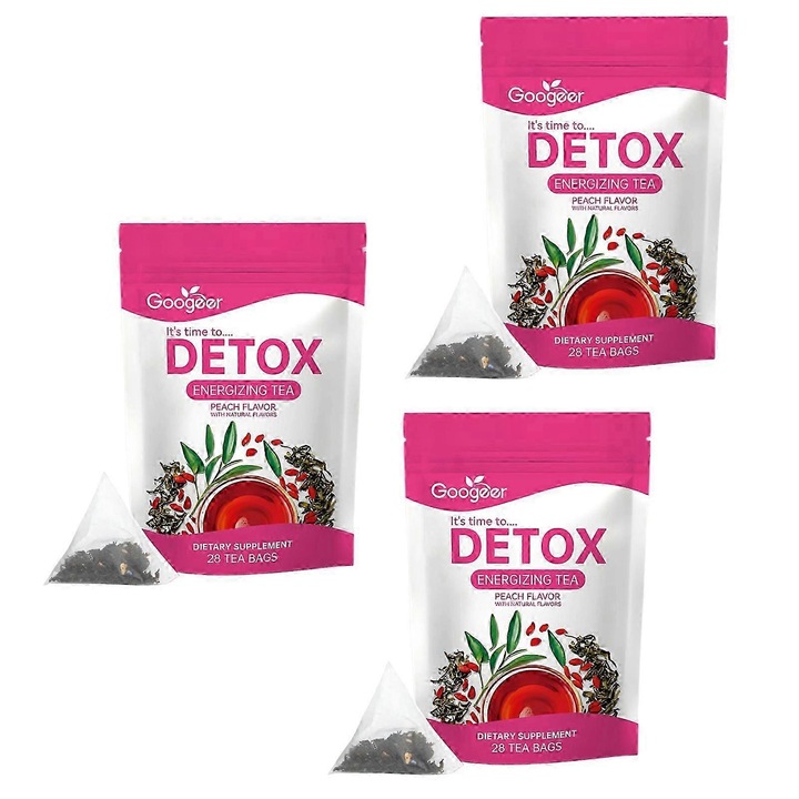 Ceai detoxifiant pentru slabire, Googeer, 28 plicuri, set 3 pachete, pentru stimularea metabolismului