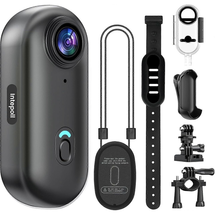 Camera video sport mini actiune 4K, 128GB, design compact, waterproof IPX7, dimensiuni 1.1"x0.7"x2.5"