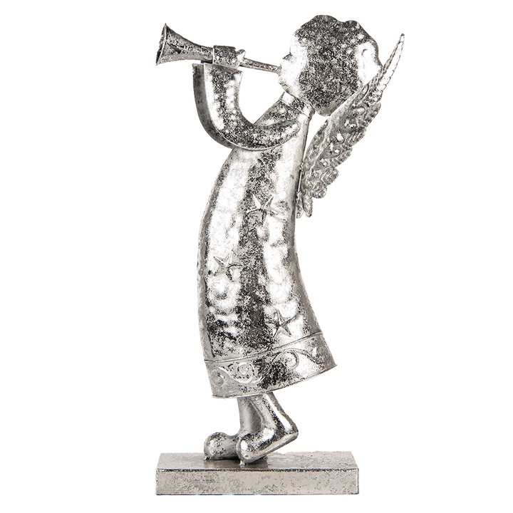 Ezüst fém angyal figura 30x15x50 cm