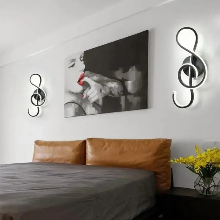 Aplica LED perete spirala muzicala 28W, lumina rece/calda/neutra, design artistic negru – Alessandro