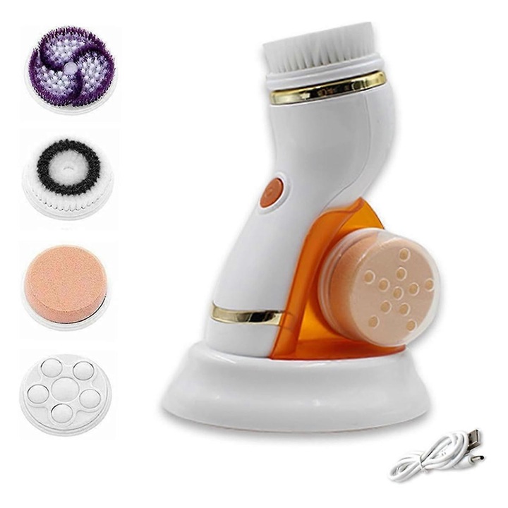 Perie electrica de curatare, 4 in 1, 2 viteze, impermeabila, cu 4 capete interschimbabile, culoare foto